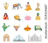 india flat icons set with... | Shutterstock . vector #519319687