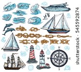 Marine Sketch Set Of Ship Boat...