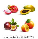 ripe tropical fruits and slices ... | Shutterstock .eps vector #575617897