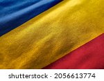 Close Up Waving Flag Of Romania....