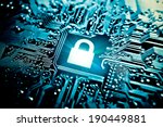 graphic symbol of a lock on a computer circuit board - computer security system