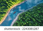Aerial view of rafting boat or...