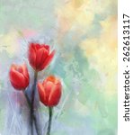 Red Tulip Flowers Painting...