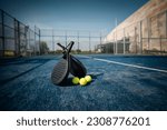Tennis panel balls in court 
