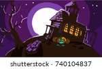 halloween night background with ... | Shutterstock .eps vector #740104837