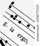 Small photo of Poland, Cracow - March 22, 2018: Gregorian chant score ("Salve Regina"), closeup. Translation: "Eia ergo" - therefore