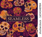 mexican sugar skulls seamless... | Shutterstock .eps vector #1654348984