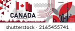 Canada day banner for independence day of Canada. Retro abstract design with Canadian flag. Vector Illustration. Red White theme with Maple leaf. Toronto skyline. Vector Illustration.