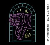 neon tiger with skull badge... | Shutterstock .eps vector #1675237864