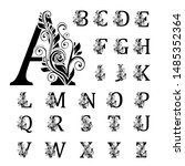 alphabet with florals bouquet.... | Shutterstock .eps vector #1485352364