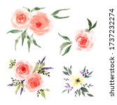 rose flower bouquet set with... | Shutterstock . vector #1737232274