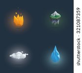 Low Poly Four Elements Symbols 3d Polygonal Elemental Shapes Of Fire Earth Air