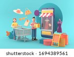 online shop surrounded by... | Shutterstock . vector #1694389561