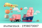 the cargo ships  airplanes and... | Shutterstock . vector #1958073007