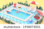 the swimming pool is surrounded ... | Shutterstock . vector #1958073031