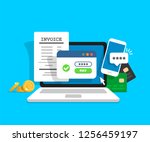 online payment concept. laptop... | Shutterstock .eps vector #1256459197