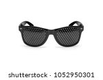 Small photo of Pin hole sunglasses. Anti Myopia Glasses for vision correction. Isolated on white background