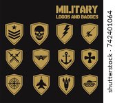 military army like badges white ... | Shutterstock .eps vector #742401064