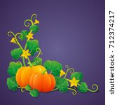 pumpkins with green leaves and... | Shutterstock .eps vector #712374217
