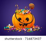 halloween pumpkin basket full... | Shutterstock .eps vector #716873437