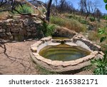 Small photo of Ein Raziel, a small spring near a hiking trail in the Jerusalem mountains area. Two shallow and clean pools, renewed and pleasant place for a rest in a hot summer day. Tourist attraction.