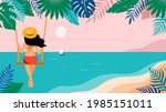 summer scene  young woman... | Shutterstock .eps vector #1985151011