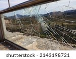 Small photo of Broken glass, savagery, hooligans, breaking, damage