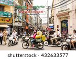 Small photo of Hanoi, Vietnam - May 18, 2016: Busy motorbike traffic in the Old Quarter in Hanoi. In recent decades, motorbikes have overtaken bicycles as the main form of transportation causing frequent gridlocks.