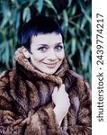 Small photo of London UK, 5th June 1985: Historical vintage photo of Jacqueline Pearce who was a British film and television actress best known for her role as Servalan in the fiction TV series Blake's 7