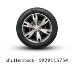 Clipping path. Silver wheel super car isolated on white background view. Magneto wheels. Movement.  Move car. Closeup. Top view. Flat lay view.