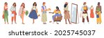 women shopping  trying choosing ... | Shutterstock .eps vector #2025745037