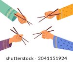 hands hold chinese chopsticks... | Shutterstock .eps vector #2041151924