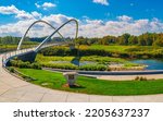 The Riverfront City Park landscape with Peter Courtney Minto Island Bridge over Willamette River in Salem, Oregon