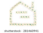 Scrabble Letter Tiles Forming House Shape for First Home Concept, Isolated on White Background.