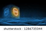 3D Rendering background. Security Token Offering (STO) is replacing Initial Coin Offering (ICO) as a new proposing technology for crypto currency. Glowing led text over computer circuit board. 