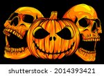 halloween pumpkin with skulls ... | Shutterstock .eps vector #2014393421