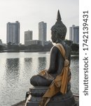 Small photo of Buddha statues in Seema Malaka temple in Colombo, Sri Lanka, situated in the Beira Lake.