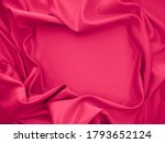 Beautiful elegant wavy fuchsia pink satin silk luxury cloth fabric texture, abstarct background design. 