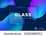 Vector image in the glass morphism style. Translucent bank card, frosted glass and abstract shapes. Place for your text.