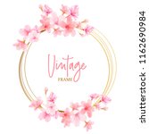 watercolor cherry blossom frame | Shutterstock .eps vector #1162690984