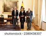 Small photo of Berlin, Germany, October 25, 2023. The new ambassador of the Sovereign Knights of Malta, Vinciane Grafin von Westphalen, is ceremoniously accredited by Federal President Steinmeier in Bellevue Palace.