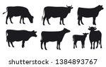 Set Of Cows. Black Silhouette...