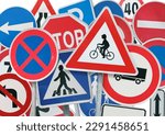 mixed group of traffic signs