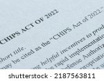 Small photo of Portland, OR, USA - Aug 7, 2022: Closeup of the documents of the CHIPS Act of 2022. The Congress passed the bill to strengthen domestic semiconductor industry and fortify the economy.