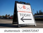 Small photo of Sandy, OR, USA - Oct 28, 2023: VEX sign is seen outside a VEX regional competition venue at Sandy High School in Oregon. VEX Robotics is a robotics program for elementary through university students.