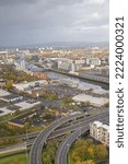 Small photo of Glasgow, Scotland, UK, October 30th 2022, Aerial view of the Kingston Bridge over the River Clyde and M8, M74 Motorway