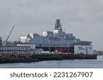 Small photo of Glasgow, Scotland, UK, November 27th 2022, Warship frigate construction in progress at BAE Systems on the River Clyde