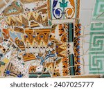 Small photo of Barcelona, Catalonia, Spain. September 11, 2012. A mosaic of broken pottery tiles at Park Gruel in Barcelona.
