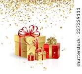 gift boxes with gold confetti | Shutterstock .eps vector #227239111
