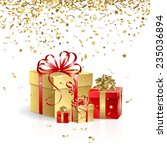 gift boxes with gold confetti | Shutterstock . vector #235036894
